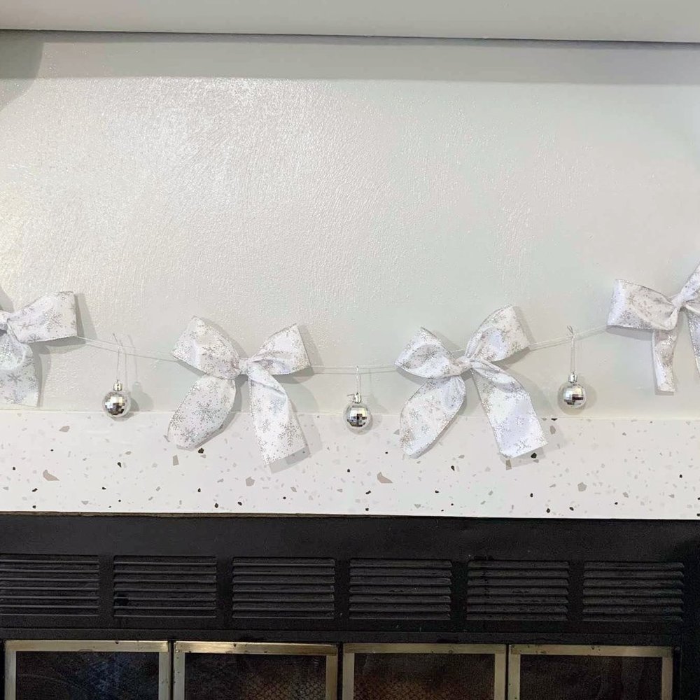 Handmade Silver Ribbon & Ornament Garland